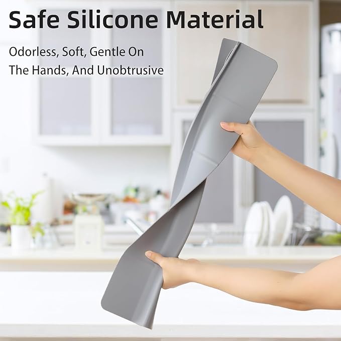 23" Ultra Silicone Sink Splash Guard Released in 2025/Dec,Self-Draining Water Splash Guard for Kitchen Sink,Bathroom and Island,with 3.5" High Splash Guard & 7 Strong Suction Cup (Grey)