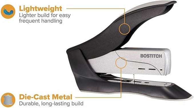Bostitch Office inHANCE+100 Heavy Duty Stapler - Two Fingers, No Effort, Spring Powered Stapler - 100 Sheets, Gray (1300)