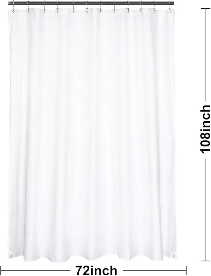 N&Y HOME 108 inch Extra Long Shower Curtain or Liner, Hotel Quality, Washable Fabric, White Bathroom Curtains with Grommets, 72x108