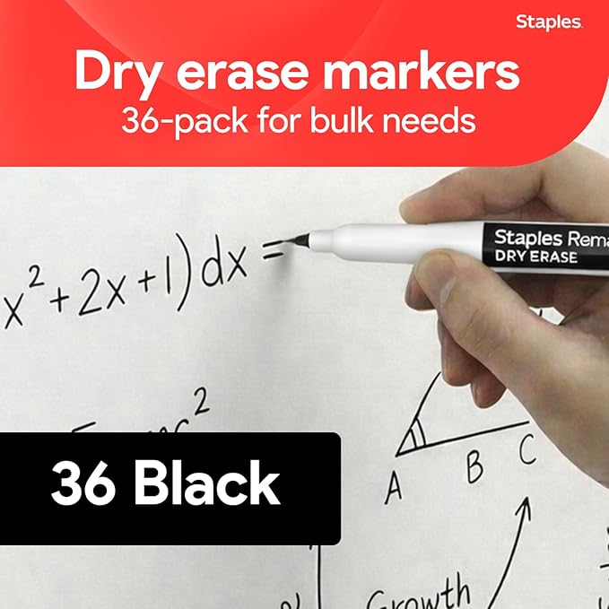 STAPLES Low Odor Dry Erase Markers, Ultra Fine Tip, Black, 36 Pack – Remarx Precision Whiteboard Markers for Offices & Classrooms