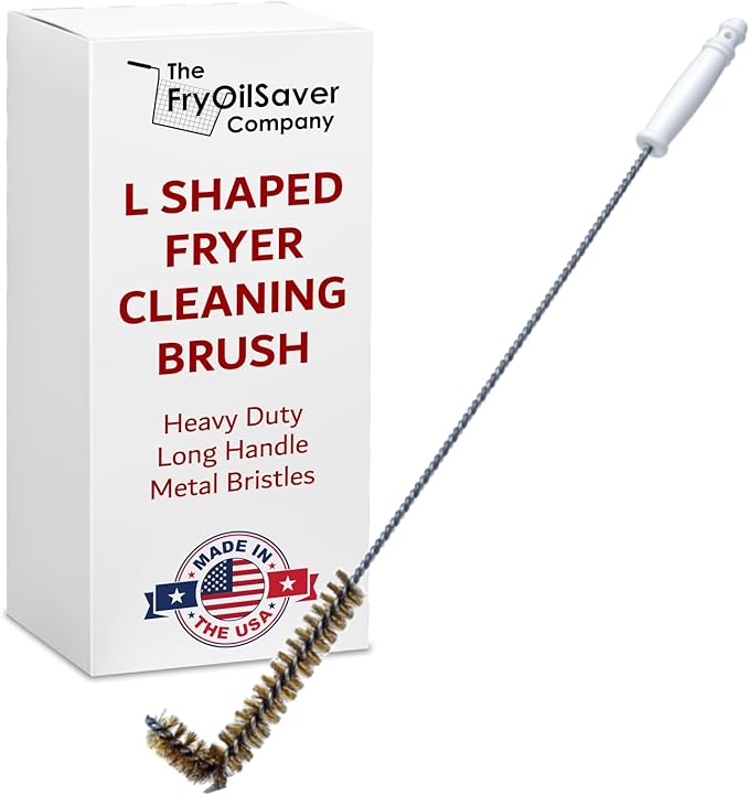 Deep Fryer Cleaning Brush – L-Shaped High-Temp Commercial Kitchen Tool - Heavy Duty Brass Bristles - Heat Resistant to 750F for Food Debris - Deep Fryer Cleaner - Made in USA by FryOilSaver Co. B53C