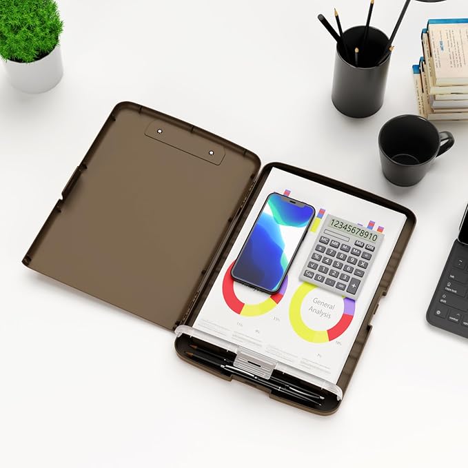 Hongri Clipboard with Storage with Pen Holder, Folder Nursing Clip Board 8.5 x 11 Foilo-Side Opening, High Capacity, Light Weight for Teachers, Classroom. Size 14 x 9.6 x 1.2 in(Brown)