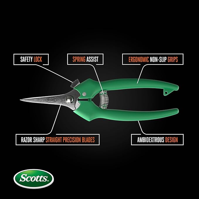 Scotts Straight Tip Floral Shears - Ultra Sharp Lightweight Gardening Scissors - Hand Pruner Pruning Shear for Flowers, Herbs, Roses and Indoor Plants