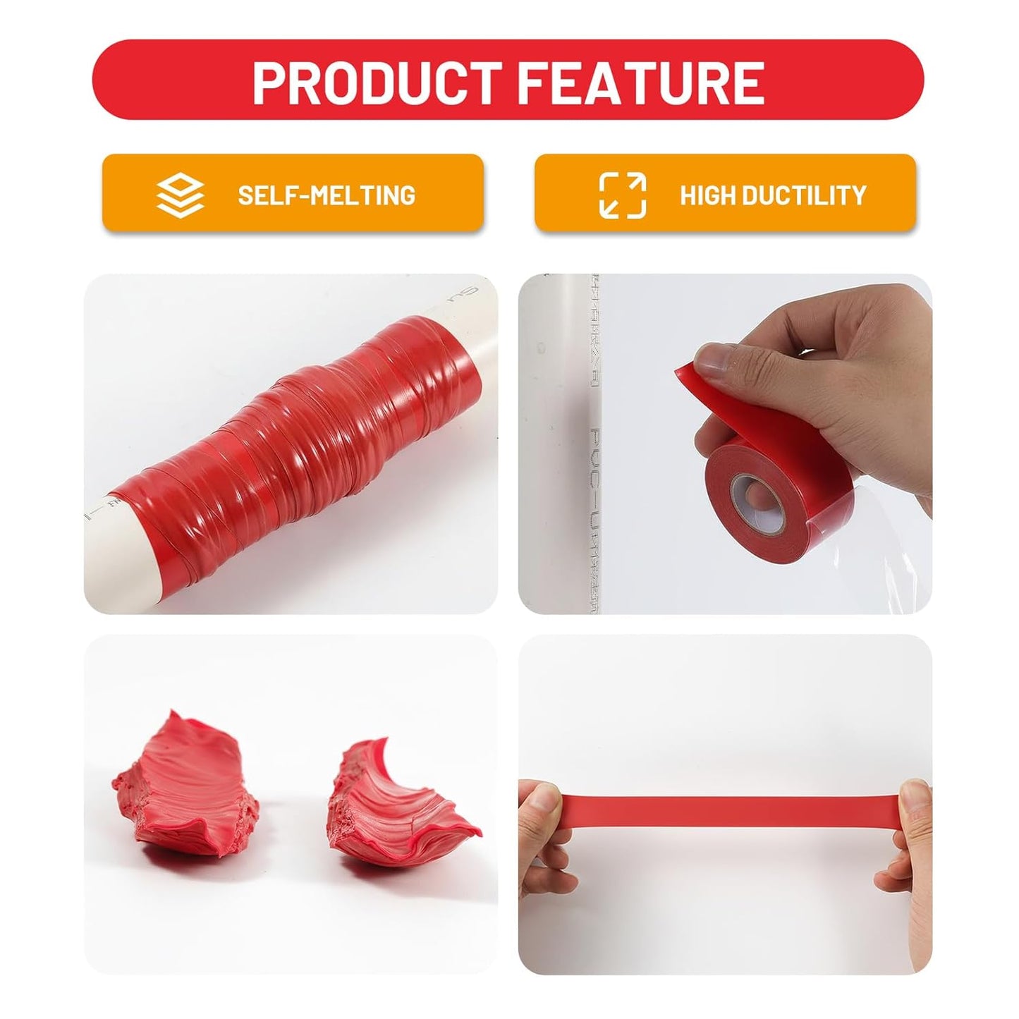 Self Fusing Silicone Tape 4 Rolls 1 in x 10' Red Waterproof Rescue Tape Rubber Leak Silicone Self-amalgamating Tape for Plumbing, Sealing Pipes, Hose Repair, Outdoor Coax and Tool Fixation
