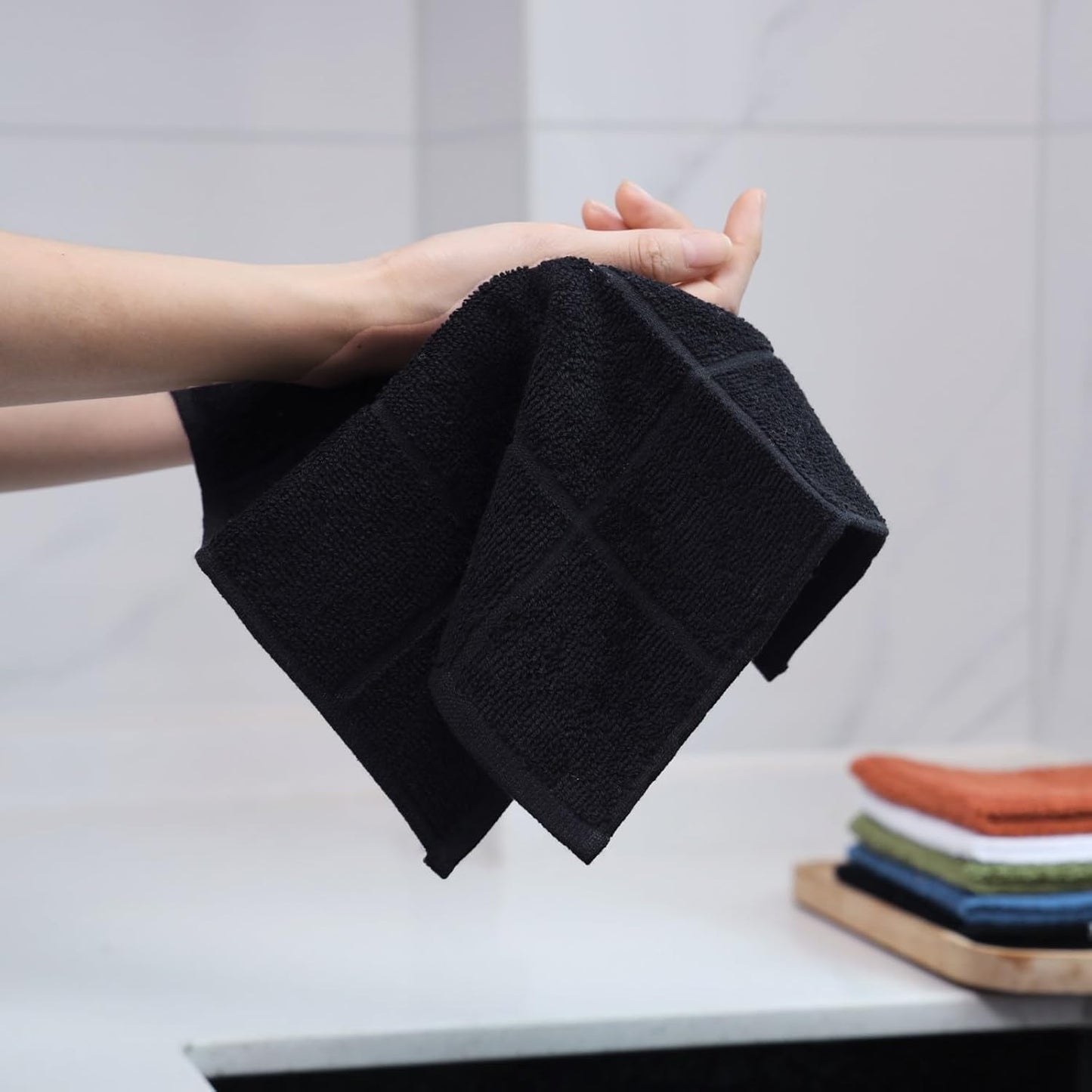 Glynniss Dishcloths Kitchen Highly Absorbent Dish Rags 100% Cotton Dish Cloths for Washing Dishes, Cleaning (Rust White, 11x11)