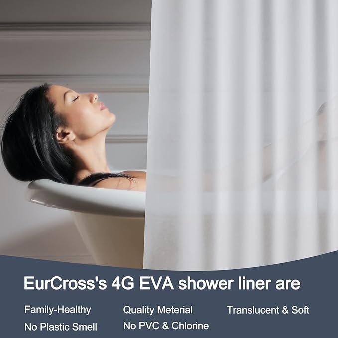 EurCross Frosted Stall Shower Curtain Liner, 8G PEVA Waterproof Weighted Hem Shower Liner with 5 Magnets, Narrow Small Shower Curtain Liner 54 inch Wide,9 Buttonholes (Frosted, 54"W x 78"H)