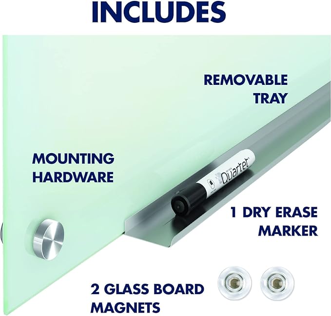 Quartet Magnetic Glass Dry Erase White Board, 36''W x 24''H Whiteboard, Infinity Frameless Mounting, White Surface (G3624W)