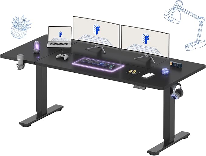 FLEXISPOT 71x32 Inch Electric Large Standing Desk for Home & Office, Spacious Splice Board Desk with Cable Management & Organizer, Cup Holder & Hook, Black