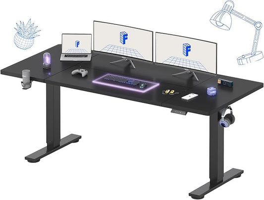 FLEXISPOT 71x32 Inch Electric Large Standing Desk for Home & Office, Spacious Splice Board Desk with Cable Management & Organizer, Cup Holder & Hook, Black