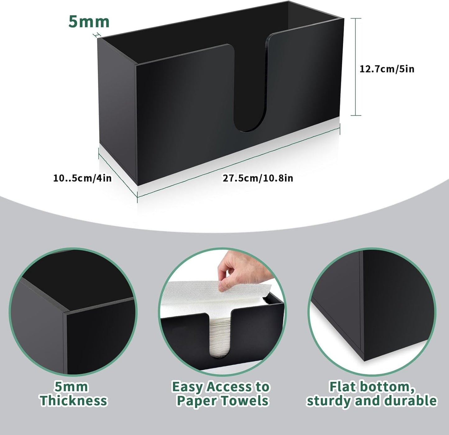 4Pack Black Acrylic Countertop Paper Towel Dispenser, Napkin Dispenser, Multifold Acrylic Paper Towel Dispenser for Z Fold C Fold Trifold Paper Towels for Bathroom Toilet Kitchen Restaurant (4)