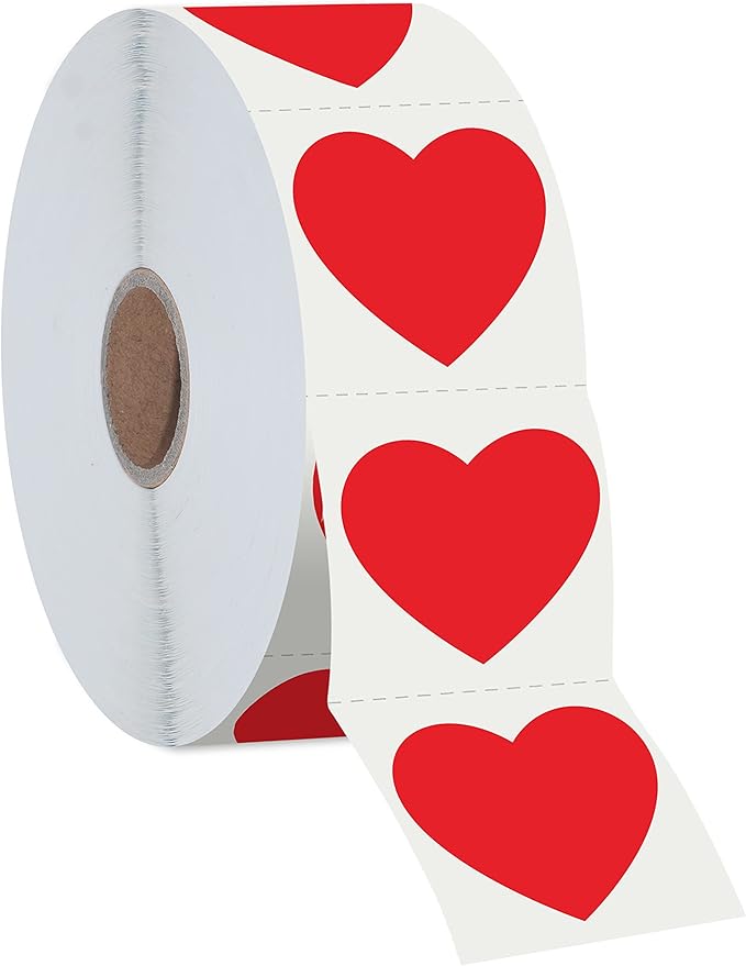 1200 PCS Red Heart Shaped Sticker Labels with Perforation Line in Roll, Use for Valentine's Day, Award Charts,Offices, Teachers & Classrooms, Bookmarks (1.5" in Diameter)