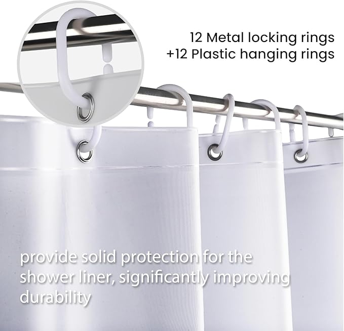 LiBa PEVA Shower Curtain Liner with 12 Plastic Shower Rings - 8G Waterproof Shower Liner, Pale Blue Gradient Weighted Bathroom Curtain, 72x72 Inch Shower Curtain Liner Set with Magnets
