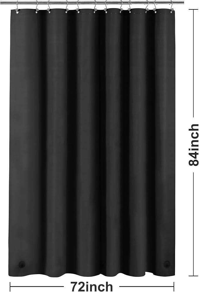 Barossa Design Extra Long Black Shower Curtain Liner with 3 Magnets - 72" x 84" XL, Waterproof PEVA Lightweight Shower Liner for Bathroom, PVC Free, Metal Grommets - Black, 72x84