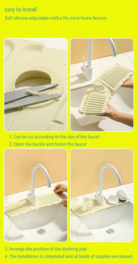 Sink Faucet Absorbing Mat,Kitchen Sink Splash Guard Longer Silicone Sink Faucet Mat,Silicone Sink Faucet Mat for Dish Soap Sponge Holder for Bathroom (Grey,17.5x5.5 Inch)