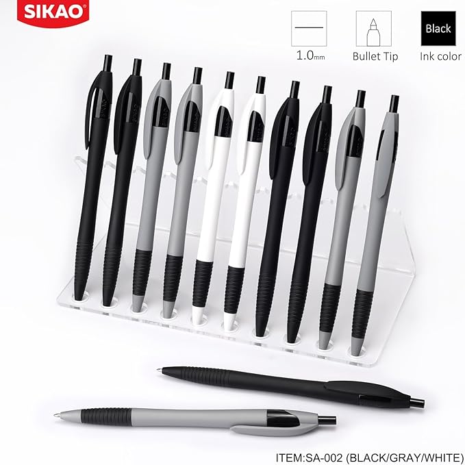 Pens Bulk, 60 Pack Minimal Gripped Slimster Ballpoint Pens, Black Ink 1.0mm, Smooth Writing Click Pens in White Grey Black, Ideal for Office, School, Teachers, Students & Front Desk Use