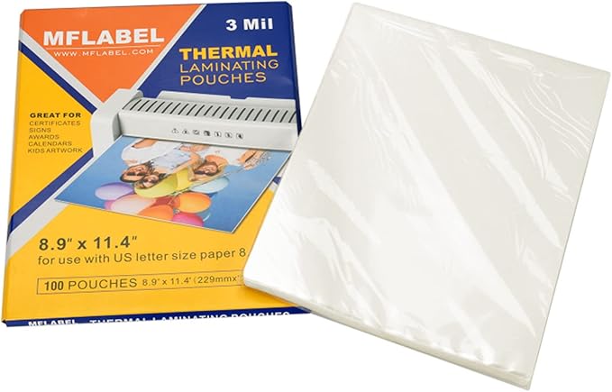 MFLABEL 3mil Thermal Laminating Pouches 100-Pack, 8.9x11.4 Inch - Crystal Clear Laminator Sheets for Documents, Photos, Artwork | Professional-Grade Seal, Bubble & Wrinkle-Free