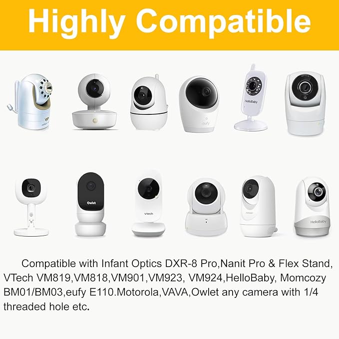 iTODOS Baby Monitor Floor Stand Holder Mount Compatible with Infant Optics DXR-8 Pro,Nanit Pro & Flex Stand,VTech VM819/VM901,HelloBaby HB6550/6560,Owlet,Momcozy,eufy,Motorola and 1/4 Threaded Camera
