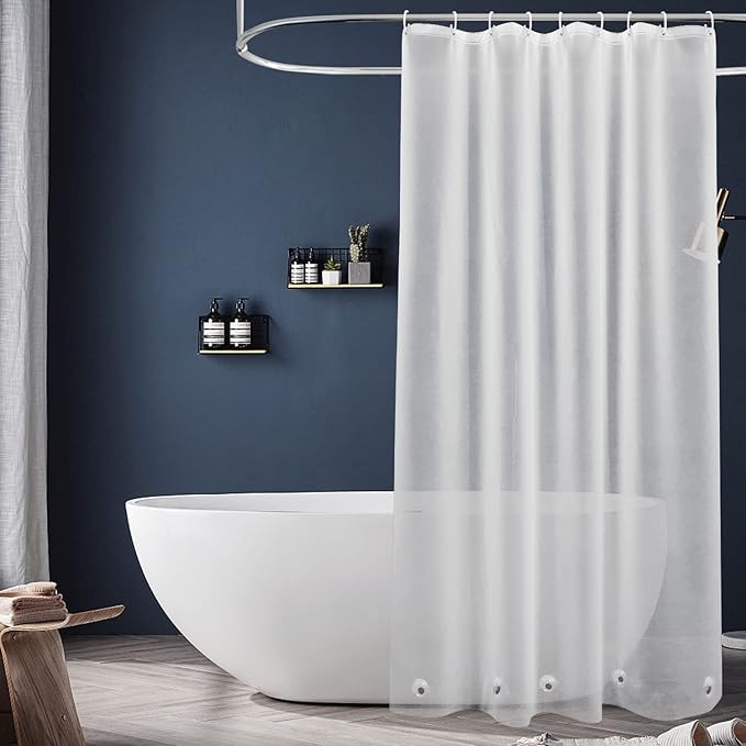 EurCross Frosted Stall Shower Curtain Liner, 8G PEVA Waterproof Weighted Hem Shower Liner with 5 Magnets, Narrow Small Shower Curtain Liner 54 inch Wide,9 Buttonholes (Frosted, 54"W x 78"H)