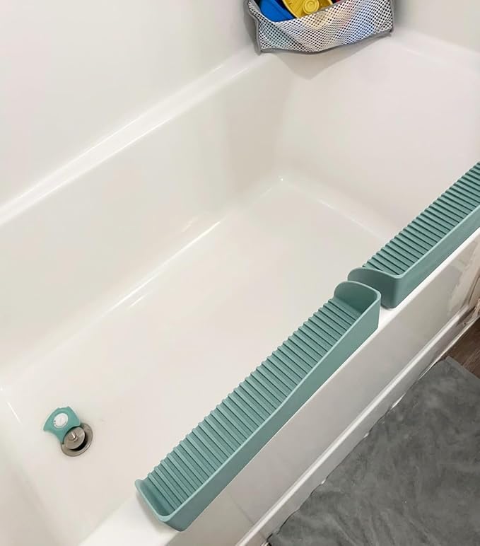 2 Pack Bathtub Splash Guard for Tub - Silicone Tub Water Splash Guard with 4 Suction Cups, Bath Toy Holder, Tub Play Shelf for Kids, Bathtub Side Splash Guard Tray, Toddler Bathroom Essentials, Aqua