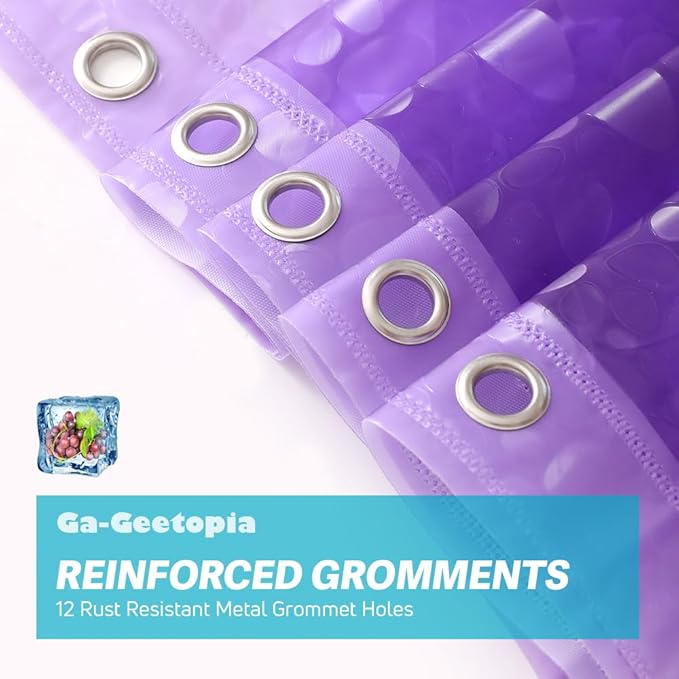 Ga-Geetopia EVA Purple Thin Shower Curtain Liner, Pebble Pattern 72x72 Inch Lightweight Plastic Bathroom Shower Showroom Inner Curtain with Rustproof Metal Grommets and Weighted Magnets(No Hooks)