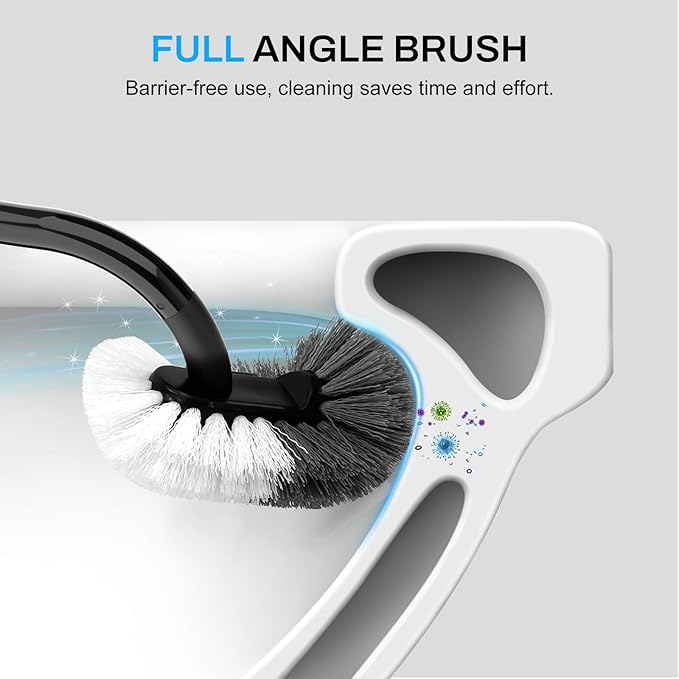 SetSail Toilet Brush and Holder Set, Compact Size Curved Toilet Bowl Brush for Bathroom Deep Cleaning with Stainless Steel Handle Toilet Cleaner Brush, Black-2p