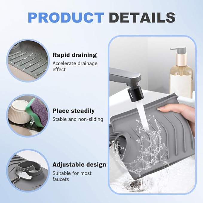 Kitchen Sink Faucet Mat, 2025 New Foldable Faucet Mat for Kitchen Sink, 30in Silicone Faucet Guard & Draining Mat Keep Countertops Dry Splash Guard (Green, 30in)