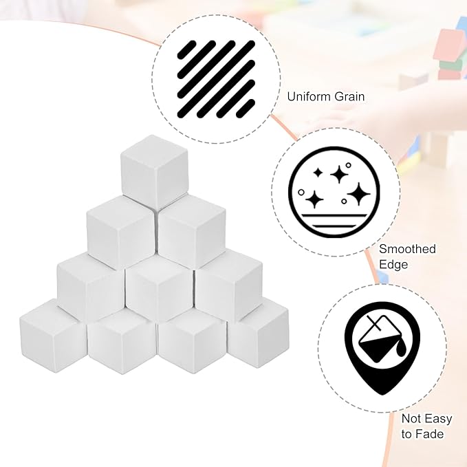 50-Pack DIY Wooden Cube, 0.4 Inch(1 Cm) Colored Natural Wood Blocks for Crafts Making Puzzle Games/Wedding/Home Decor/Dice/Building, Square Blank Block [White]