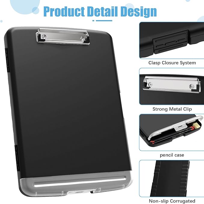 Hongri Clipboard with Storage with Pen Holder, Folder Nursing Clip Board 8.5 x 11 Foilo-Side Opening, High Capacity, Light Weight for Teachers, Classroom. Size 14 x 9.6 x 1.2 in(Black)
