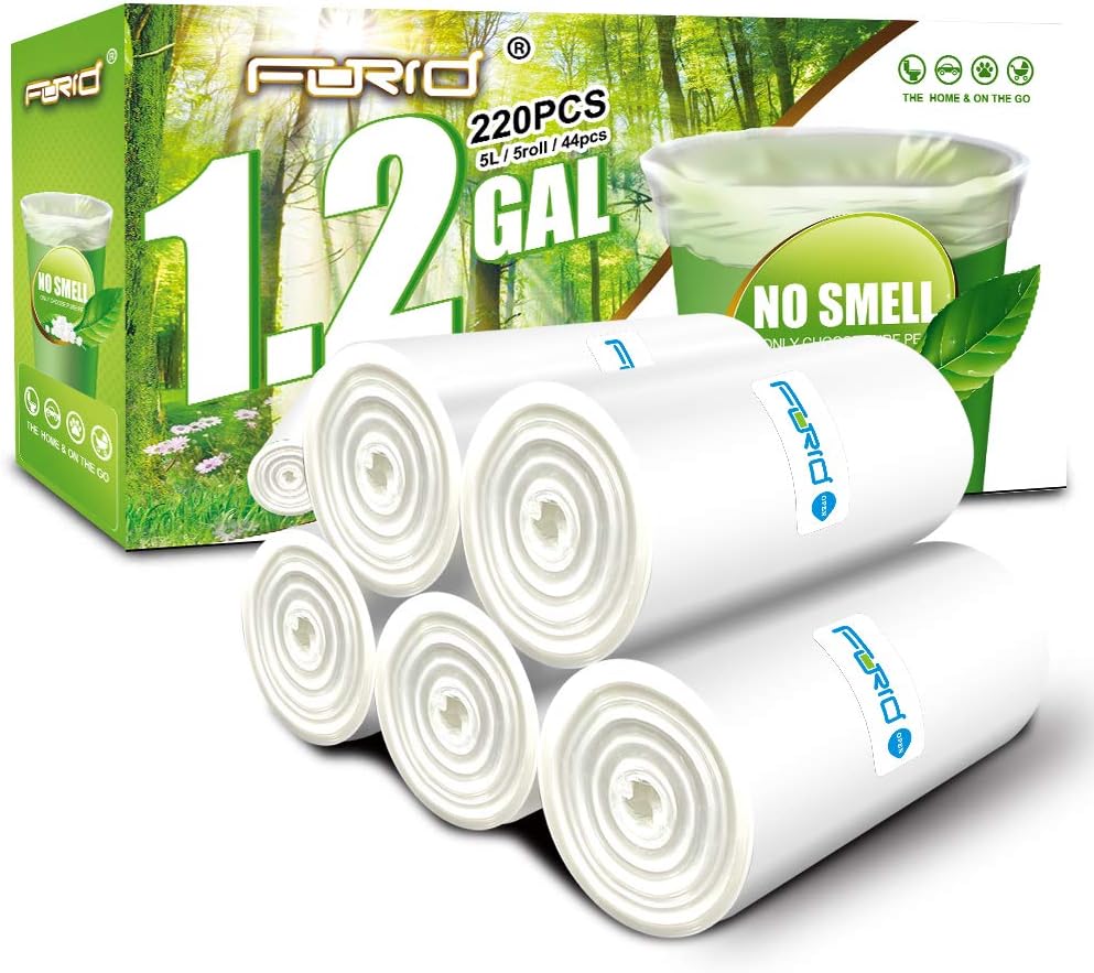 FORID 1.2 Gallon Garbage Bags, 220 Count, Small, Clear –Wastebasket Bin Liners for Bathroom, Bedroom, Office, Garbage Can - Durable & Thick Trash Bag