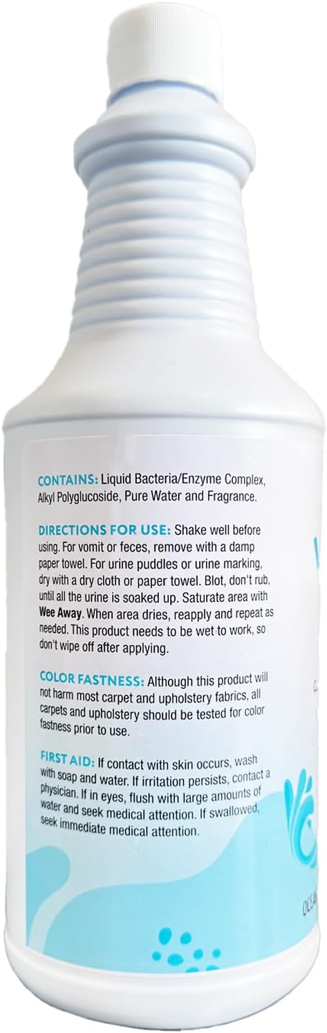 Wee Away Original Formula Concentrated Stain & Odor Remover, Enzyme Cleaner, Pet Urine Odor Eliminator for Home - Pet Mess Destroyer for Carpet & Furniture, Ocean Breeze Scent, 32 fl oz