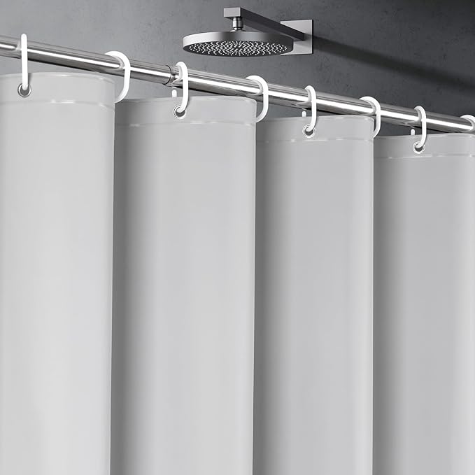 UFRIDAY Grey Shower Curtain Liner Premium PEVA 48 x78 inch,Heavy Duty Shower Curtain with 2 Weighted Magnets, Plastic Waterproof Grey Shower Curtains for Bathroom with 6 Hooks