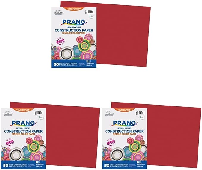 Prang (Formerly SunWorks) Construction Paper, Holiday Red, 12" x 18", 50 Sheets (Pack of 3)