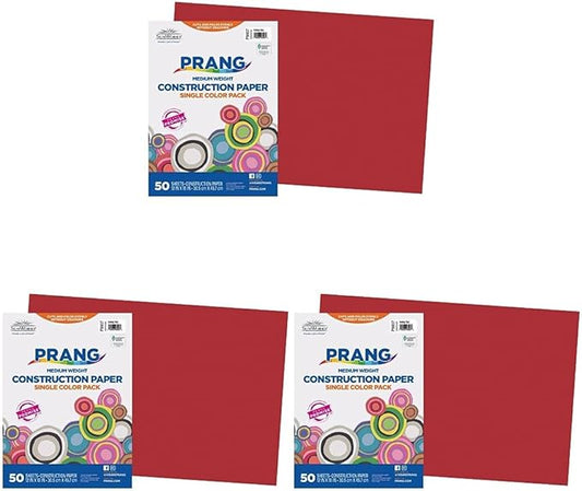 Prang (Formerly SunWorks) Construction Paper, Holiday Red, 12" x 18", 50 Sheets (Pack of 3)