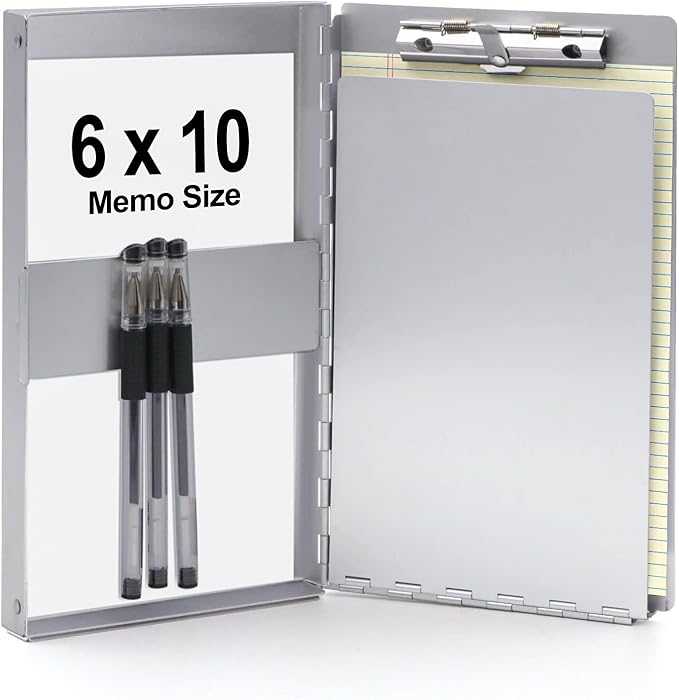 Small Aluminum Clipboard with Storage(Memo Size), Recycled Metal Snapak Form Holder Binder with Insided SerratedClip Posse Box, Perfect for Truck Driver, Fits Paper Size up to 5.5 x 9.5 inch