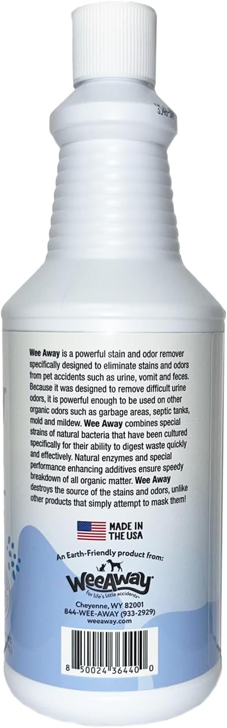 Wee Away Original Formula Concentrated Stain & Odor Remover, Enzyme Cleaner, Pet Urine Odor Eliminator for Home - Pet Mess Destroyer for Carpet & Furniture, Unscented, 32 fl oz