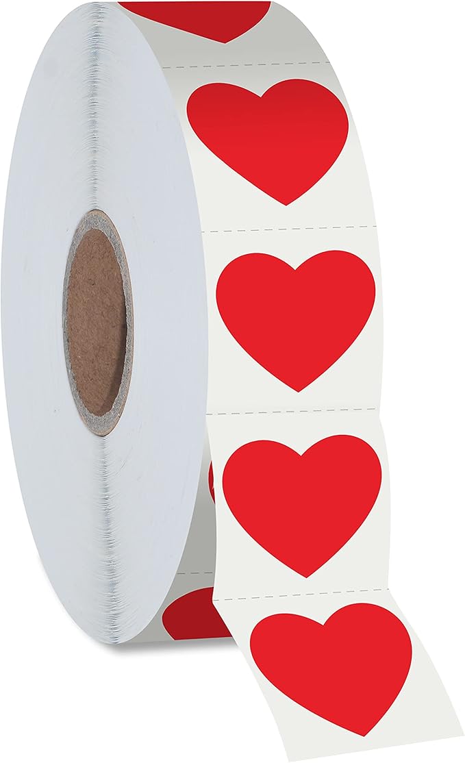 1200 PCS Red Heart Shaped Sticker Labels with Perforation Line in Roll, Use for Valentine's Day, Award Charts, Offices, Teachers & Classrooms, Bookmarks (3/4" in Diameter)
