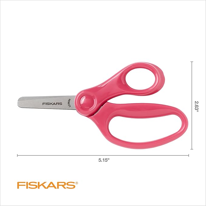 Fiskars Blunt-Tip Scissors for Kids, School or Crafting, 5", Premium Pink, 1-Pack