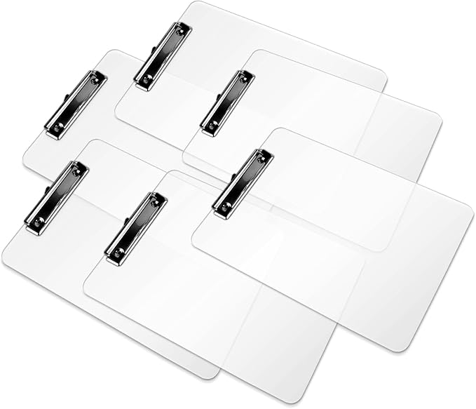 Plastic Clipboards, A4 Acrylic Clear Board 8.5x11 for Classroom, Students, Transparent Letter Size 9" x 12.5" with Low Profile Clip, Office & School Supply(Pack of 6)