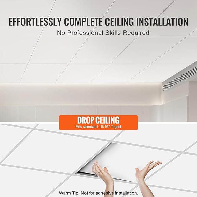 VEVOR Ceiling Tiles, 10-Pack 24 x 48 in, Drop Tiles Premium PVC Foam Sheet, Fire-Rated & Good Flexibility & Easy Installation, Covering for Home/Office Decoration, Smooth White