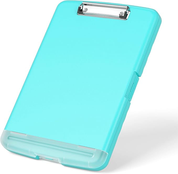 Rimilak Plastic Clipboard with Storage, 8.5 x 11 High Capacity Folio Nursing Case with Pen Holder, Size 14.2 x 9.6 x 1.2″ Folder Side-Opening for Classroom, Teacher, Smooth Writing, Mint Green