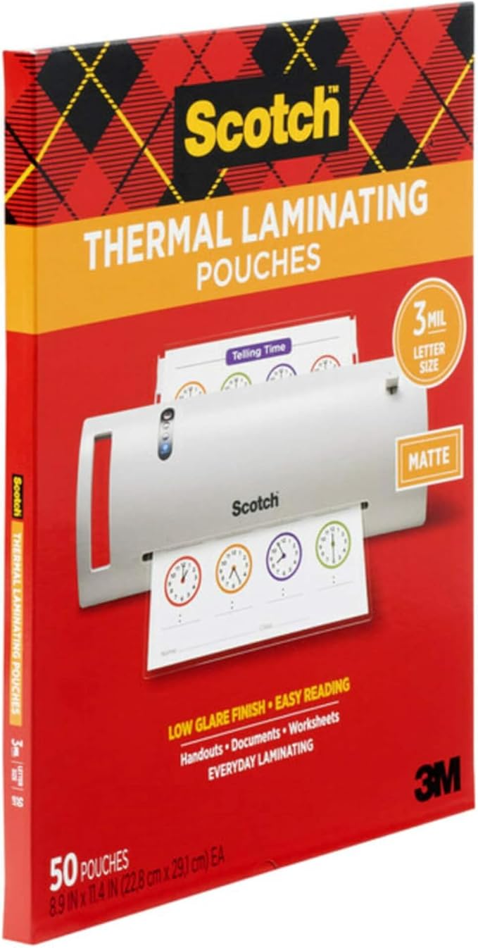 Scotch Matte Thermal Laminating Pouches,Ultra Clear with Matte Finish,Letter Size 8.9 in x 11.4 in,(Pack of 250)