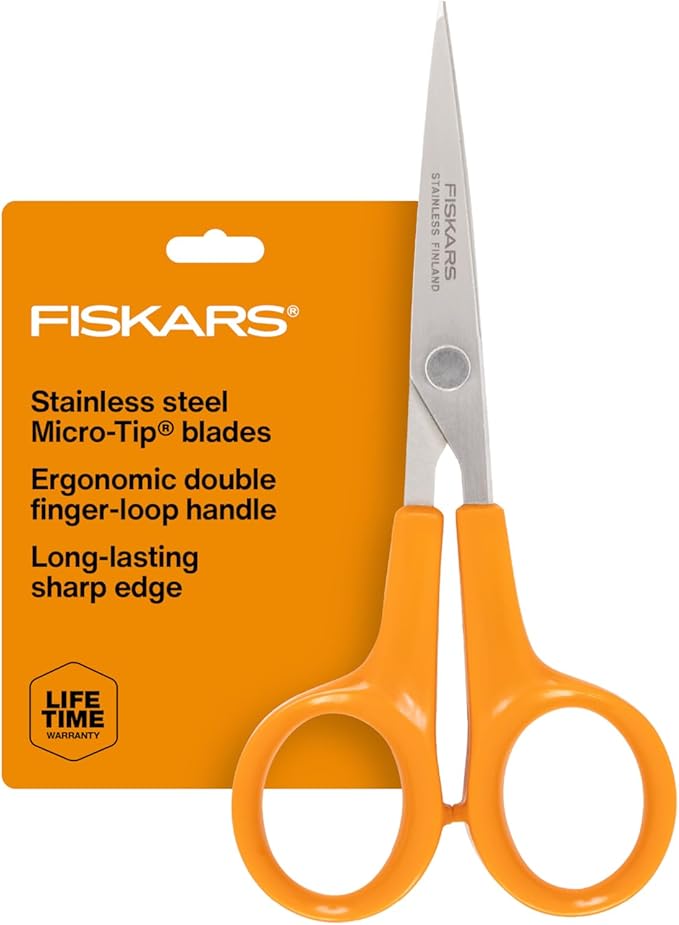 Fiskars Stitcher Scissors No. 5, Precision Sewing Scissors, Swedish Stainless Steel Blades for Intricate Cuts, 4.88”,Orange