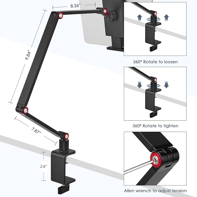 Tablet Stand Holder for ipad,Portable Monitor Stand Holder 15.6''Max,Desk Mount with 360°Rotate Base,Fits for 4.7-12.9" Max Phone,Kindle,Fire HD,Nintendo Switch