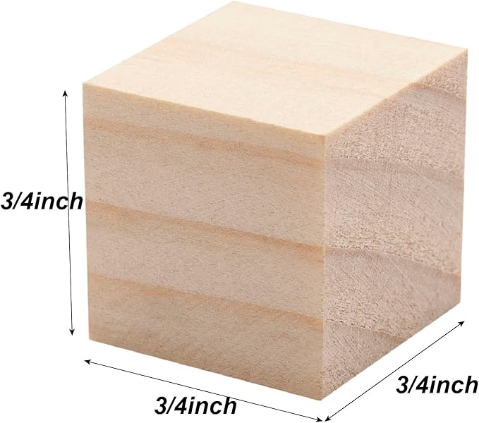 Wooden Blocks for Crafts 3/4 inch, 100PCS Small Unfinished Solid Wood Cubes Blank Natural Wood Square Blocks for Crafting, Baby Shower Decor, DIY Projects, Puzzle Making, Alphabets, Stamps