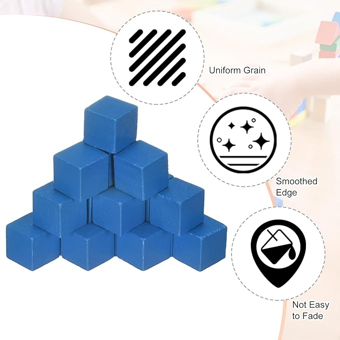 50-Pack DIY Wooden Cube, 0.6 Inch(1.5 Cm) Colored Natural Wood Blocks for Crafts Making Puzzle Games/Wedding/Home Decor/Dice/Building, Square Blank Block [Blue]