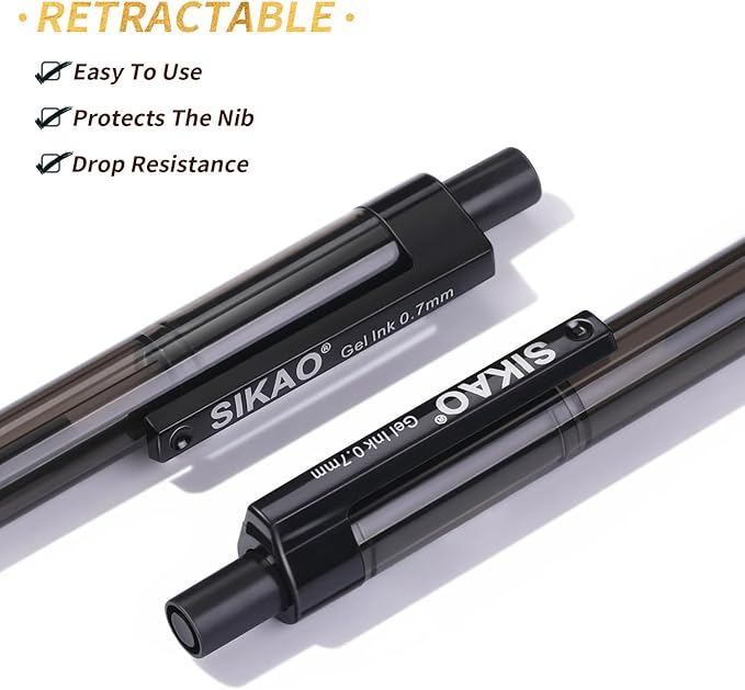 Black Gel Pens Bulk, 60 Pack Retractable Black Gel Ink Pens, 0.7mm Fine Point Smooth Writing No-Smear Gel Pens for Office, School, Teachers, Students & Restaurant Servers, Front Desks