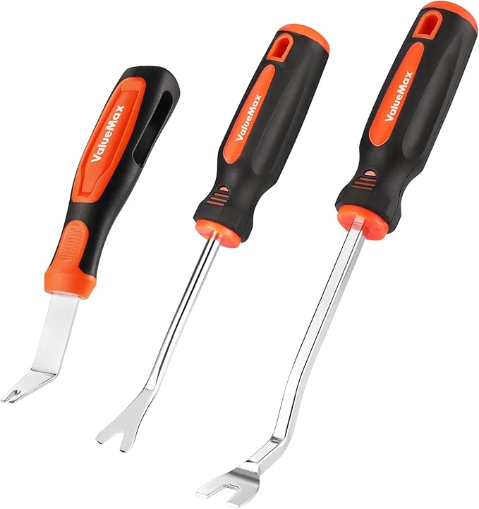 VALUEMAX 3Pcs Trim Removal Tool and Staple Remover Set, Heavy Duty Pry Tool Clip Removal Tool Staple Puller, Upholstery Tools for Removing Staples, Tacks, Auto Clip Fasteners, Door Panel, Dashboard