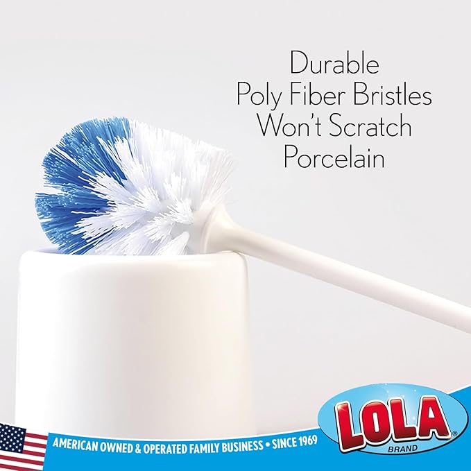 LOLA Classic Toilet Brush, 2 Pack, Durable Fiber Stiff Bristles, Compact Size, Non-Scratch, Long-Lasting
