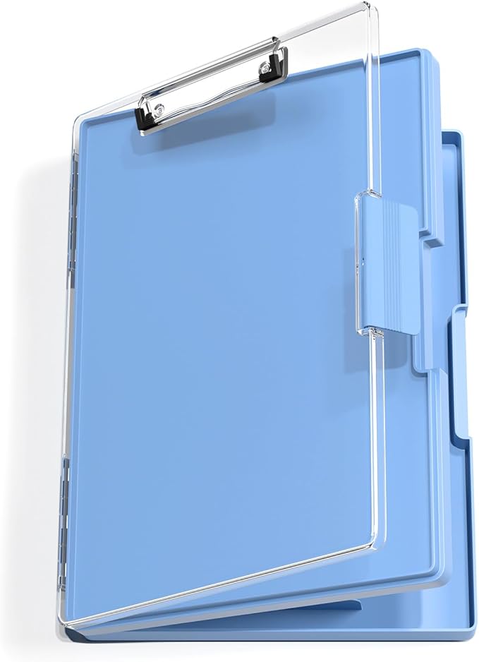 Hongri Clipboard with Storage, Blue 8.5 x 11 Folder Nursing Side Opening, Heavy Duty with Dual Compartment, Smooth Writing for Teachers, Classroom, Size 13.3 x 9.4 x 1.5 in, Office & School Supplies