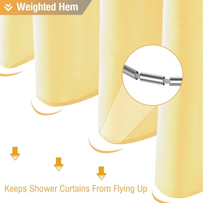 BTTN Yellow Fabric Shower Curtain - Linen Textured Weighted Cloth Shower Curtain Set with 12 Plastic Hooks, Machine Washable, Modern Hotel Luxury, Decorative Neutral Bath Curtains for Bathroom, 72x72